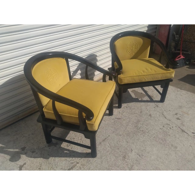 1970s Pair of Vintage Ming Style Century Furniture Chin Hua Horseshoe Lounge Chairs For Sale - Image 5 of 8