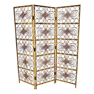 Vintage Burnt Bamboo Folding Screen For Sale