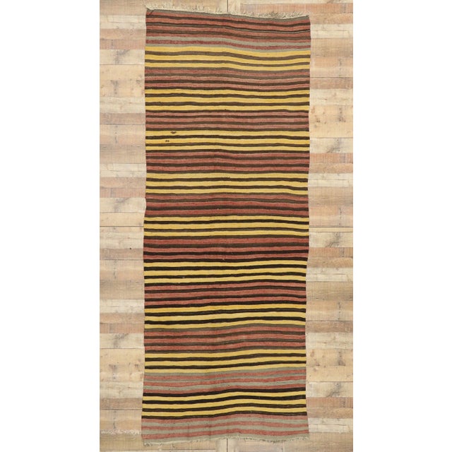 Vintage Turkish Striped Kilim Rug - 04'06 X 11'06 For Sale - Image 9 of 10