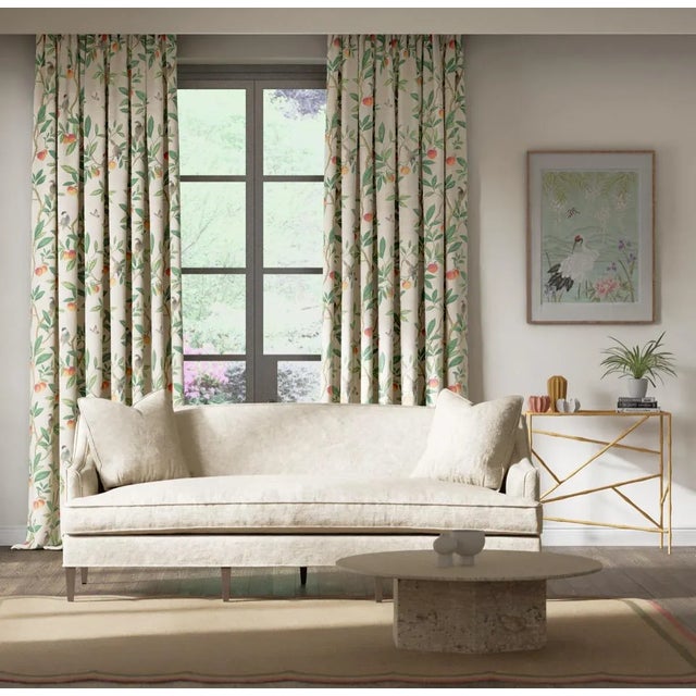 This beautiful cotton/linen is a sleek interpretation of an antique chinoiserie wallpaper depicting stylised birds and...