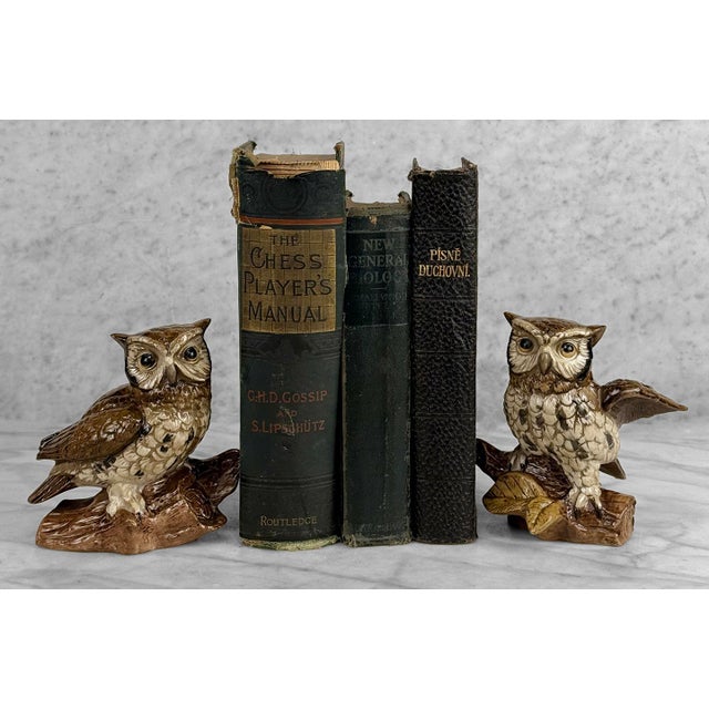 A Pair of Traditional Ceramic Owl Library Sculptures, c. Mid 20th Century - Pairs Nicely with Many Traditional & Eclectic...