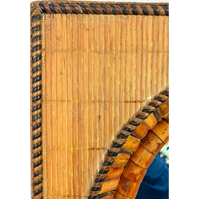 1960s Italian Bamboo Tile & Rattan Wall Mirror – Beveled Oval Glass, Mid-Century Modern, 1960s For Sale - Image 5 of 10