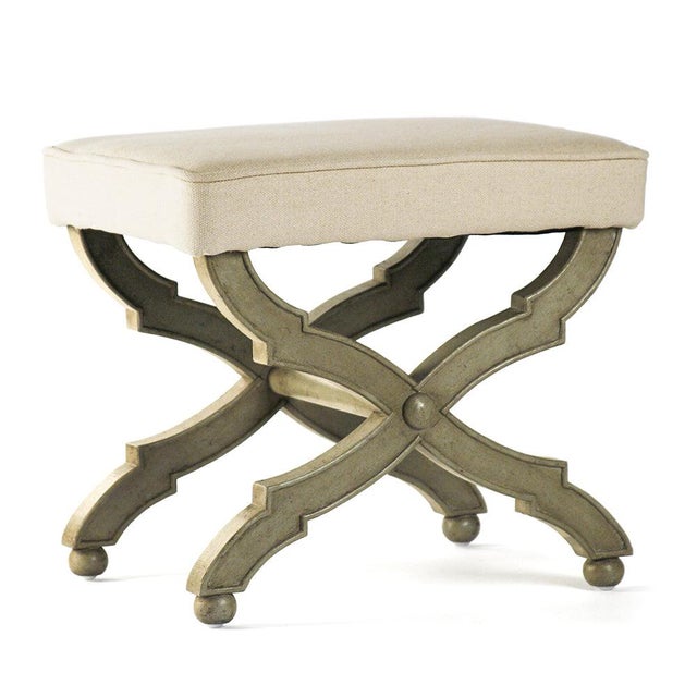 Crescenzo Accent Bench - Natural Hemp Linen / Olive Painted Frame For Sale - Image 4 of 4