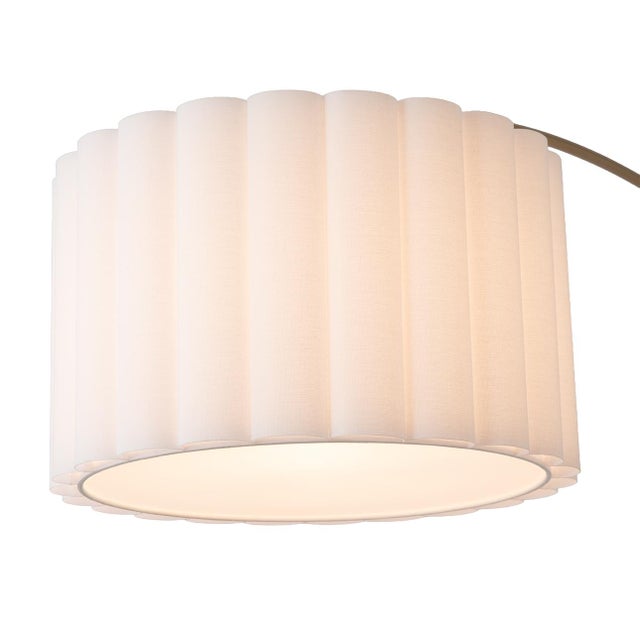 2000 - 2009 Mid-Century Modern Scalloped Wall Arc Lamp - Weathered Brass, White Linen, Diffuser For Sale - Image 5 of 7