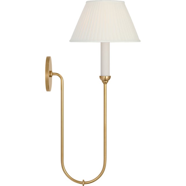 Visual Comfort Amber Lewis for Visual Comfort Signature Ingela 24" Single Sconce in Hand-Rubbed Antique Brass with Silk Pleat Shade For Sale - Image 4 of 8
