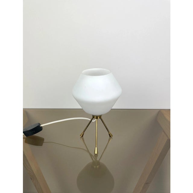 White Brass & Opaline Glass Tripod Table Lamp, Italy, 1960s For Sale - Image 8 of 10