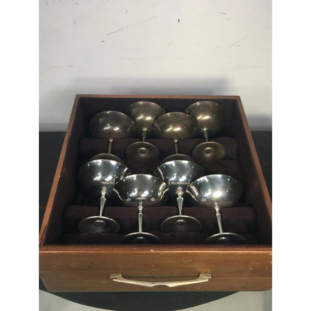 1970s Deuberti Modern Boxed Italian Silverplate Champagne and Wine Goblets - Set of 16 For Sale In Philadelphia - Image 6 of 11