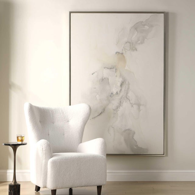 Delicately Rendered Fluid Forms And Subtle Washes Of Beige And Light Gray Create A Sense Of Movement, Surrounded By A...