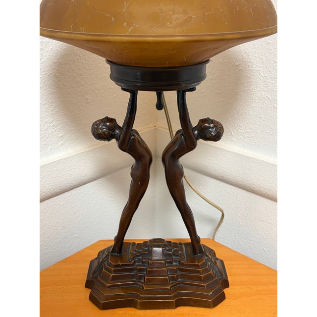 Art Deco Antique Nuart Double Figure Table Lamp For Sale - Image 3 of 7