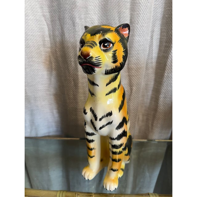 Midcentury hand painted ceramic tiger figurine.