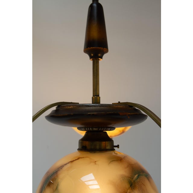 Brown Art Deco Danish Brass Chandelier with Marbled Opaline Shades, 1930s. For Sale - Image 8 of 18