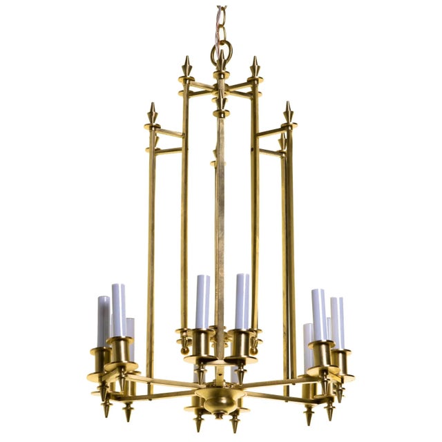 Brass Twelve-Light Brass Skyscraper Chandelier For Sale - Image 8 of 8