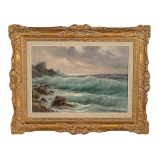 Antique Italian Oil on Canvas Painting Seascape Coastline Isle of Capri Italy by Cavalier Michele Federico, 1925 For Sale
