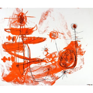 Abstract Lithograph in Orange For Sale