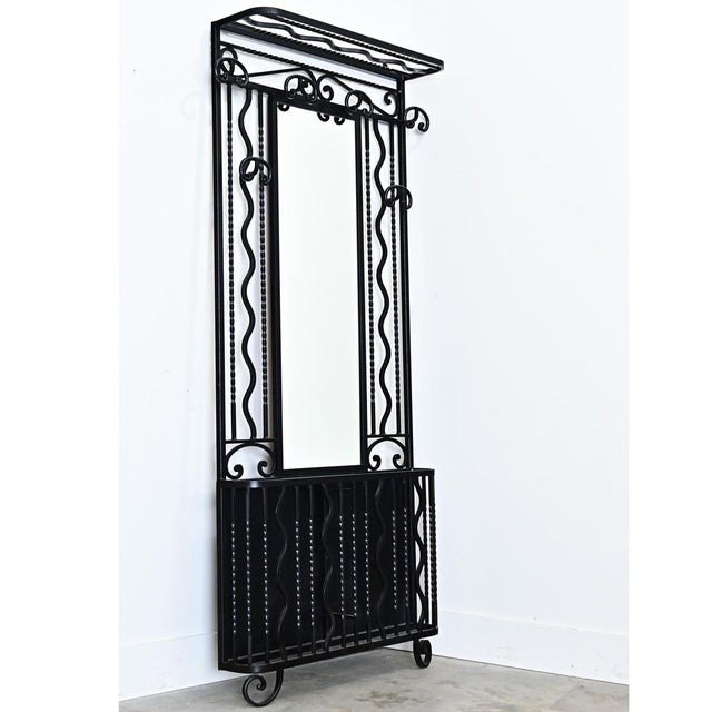 French Art Deco Wrought Iron Hall Tree with Mirror For Sale - Image 11 of 13
