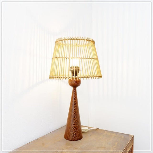 Keel-Shaped Wood Table Lamp with Bamboo Shade, 1960s For Sale - Image 13 of 13