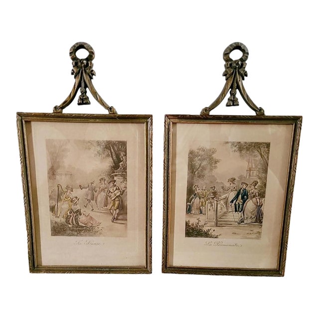 Pair of Early 20th Century Lithographs of 18th Century French Courting Scenes For Sale