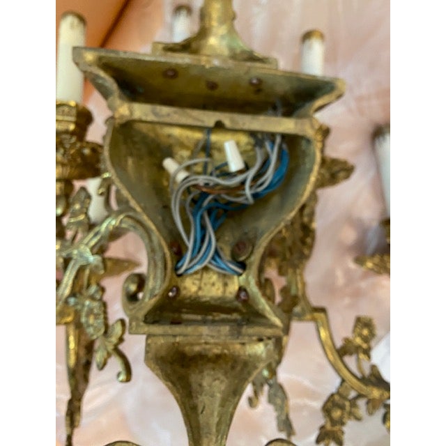 1910s French 7-Arm Bronze Sconce For Sale - Image 4 of 4