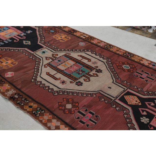 Rug & Kilim Mid Century Brown Black Kilim Vintage Tribal Flat Weave Rug For Sale - Image 4 of 8