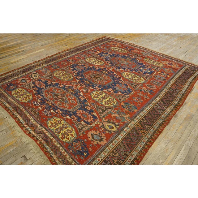 Red Late 19th Century Caucasian Soumak Flat-weave Carpet (7'6'' x 9 - 228 x 274 cm) For Sale - Image 8 of 12