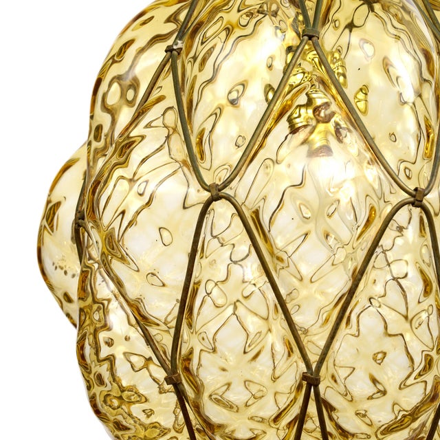 1920s Antique Venetian Citrine Glass and Wrought Iron Lantern, Circa 1920 For Sale - Image 5 of 9
