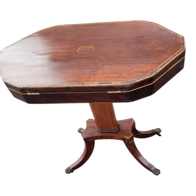 19th C English Regency Mahogany Inlaid Jewelry Display Work Table For Sale In Philadelphia - Image 6 of 18