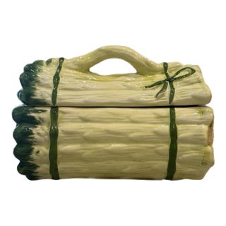 Majolica Style Vintage Ceramic Asparagus Bundle Tureen, Portugal For Sale