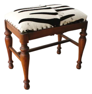 Petite Hand Turned Bench/ Genuine Hide Zebra Upholstery