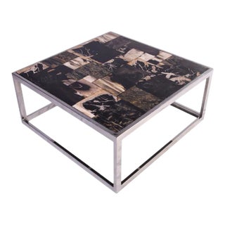 Organic Modern Square Sliced Petrified Wood Top Coffee Table For Sale