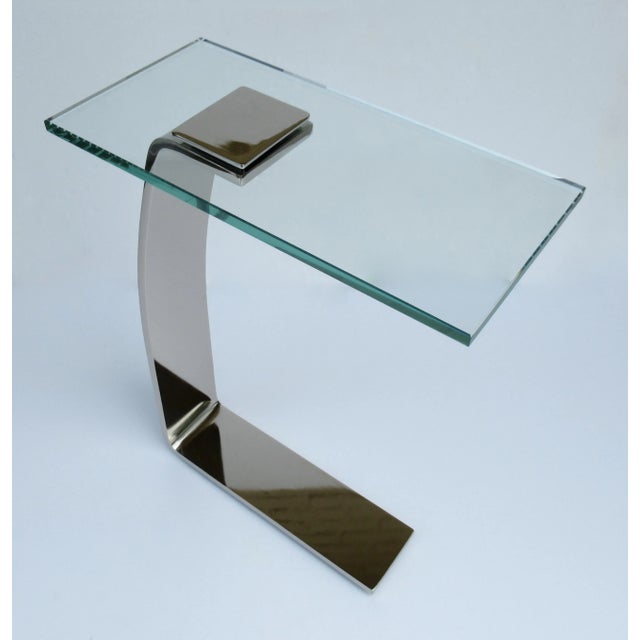 1980s C.1980's D. I. A. (Design Institute for America) Cantilevered, Polished Nickel & Glass Top Accent/Occasional/Drinks Table For Sale - Image 5 of 12