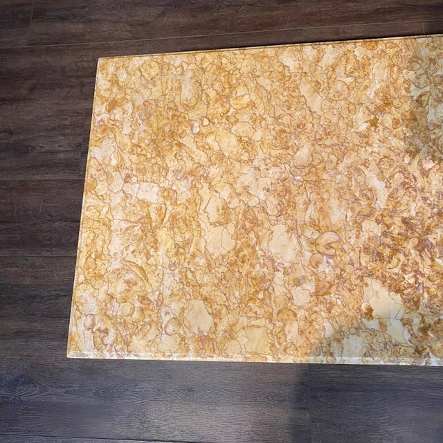 French Louis XVI Style Coffee Table With Marble Top and Geometric Lattice Design For Sale - Image 9 of 9