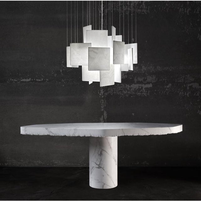 Velato Dining Table in Calacatta Marble and Chestnut Wood by Bufalini Marmi For Sale - Image 9 of 10