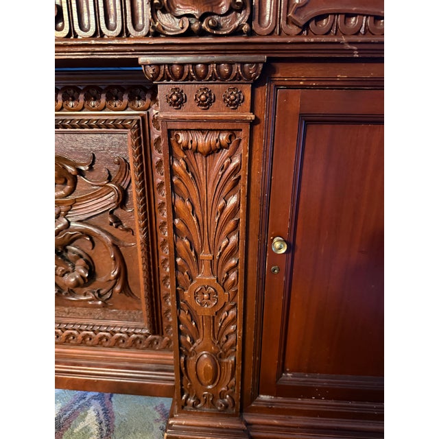 Presidential "Resolute Desk" Carved Mahogany Handcrafted Executive Partners Desk For Sale - Image 4 of 12
