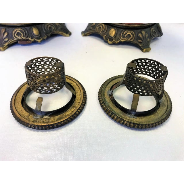 Early 20th Century Antique Asian Chinoiserie Style Hand Painted Porcelain and Bronze Oil Lamps Converted to Electric - a Pair For Sale - Image 9 of 13