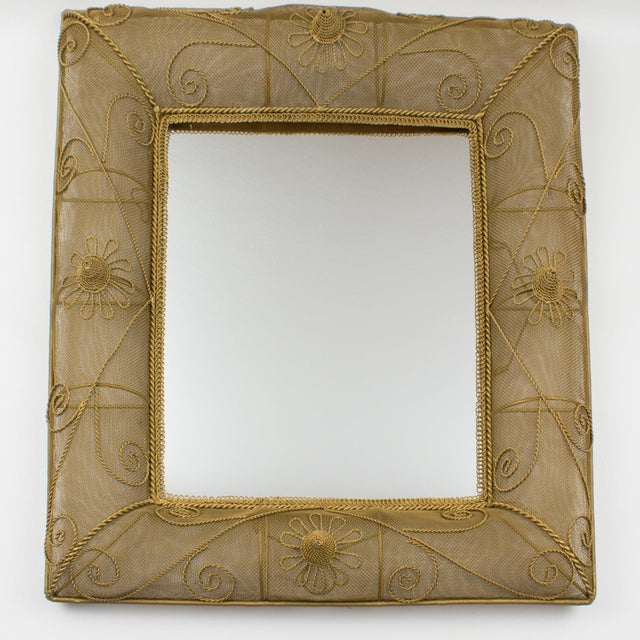 Gilt Metal Wire Mesh Wall Mirror with Floral Decor, circa 1950 For Sale - Image 9 of 16