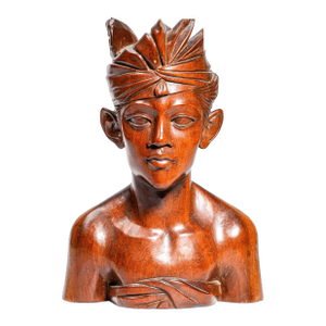 Large Hand Carved Wood Antique Bust Statue Sculpture Indonesia Bali Travel Culture Home Decor