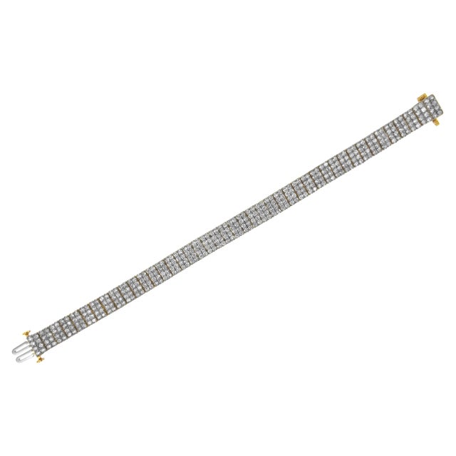 IGI Certified 14K Yellow Gold Plated Sterling Silver 10.0 Cttw Diamond 4 Row Tennis Bracelet For Sale In New York - Image 6 of 7