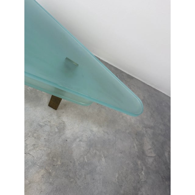 Italian Postmodern Geometric Triangular Glass and Brass Coffee Table For Sale - Image 4 of 12