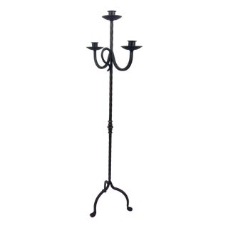 Hand Forged Iron Floor Candelabra 48″ (122cm) Antique Copper Patina 3-Arm Loop Design Classic Candle Holder Rustic Decor For Sale