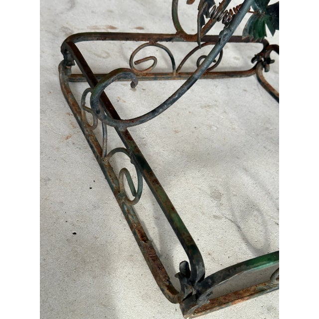 French Provincial Pair of Antique French Wrought Iron Garden Urn Planters With Grapevine Motif For Sale - Image 3 of 12