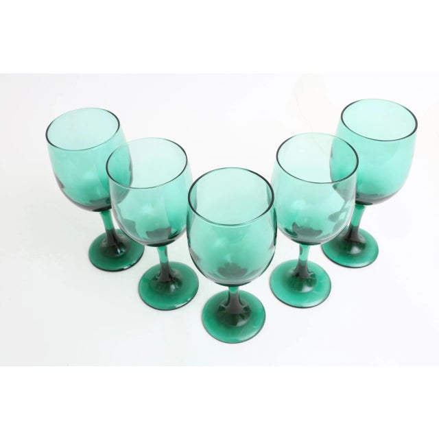 Mid-Century Modern Dark Green Wine Glasses, Set of 5 For Sale - Image 3 of 4