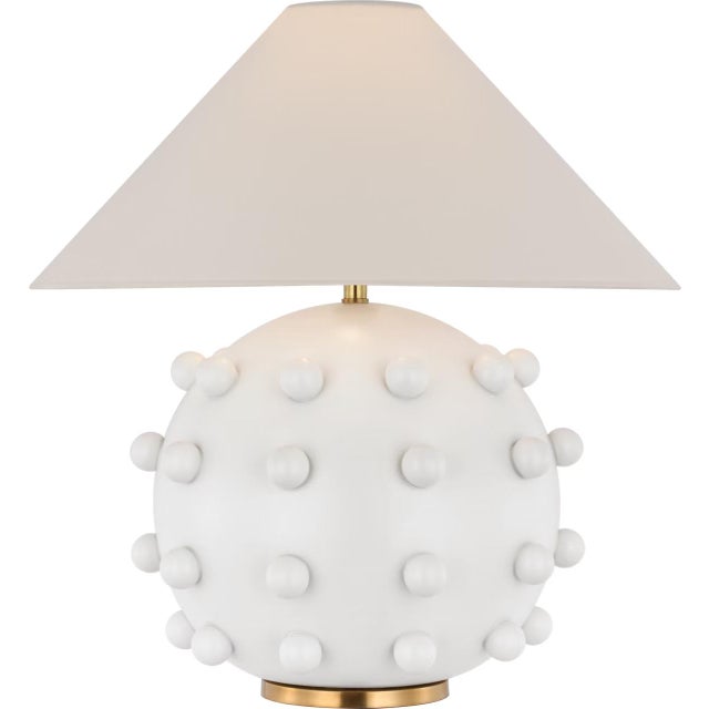 Modern Kelly Wearstler by Visual Comfort Signature Linden Medium Orb Table Lamp in Plaster White with Linen Shade For Sale - Image 3 of 3