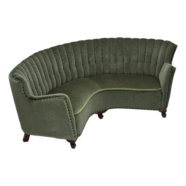 Danish Banan Three-Seater Corner Sofa with Velour Upholstery, 1950s For Sale
