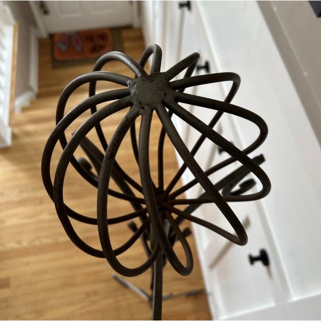 Wrought Iron Coat & Hat Rack Distinctive Spiral Globe Top Tripod Base Brutalist For Sale - Image 4 of 12