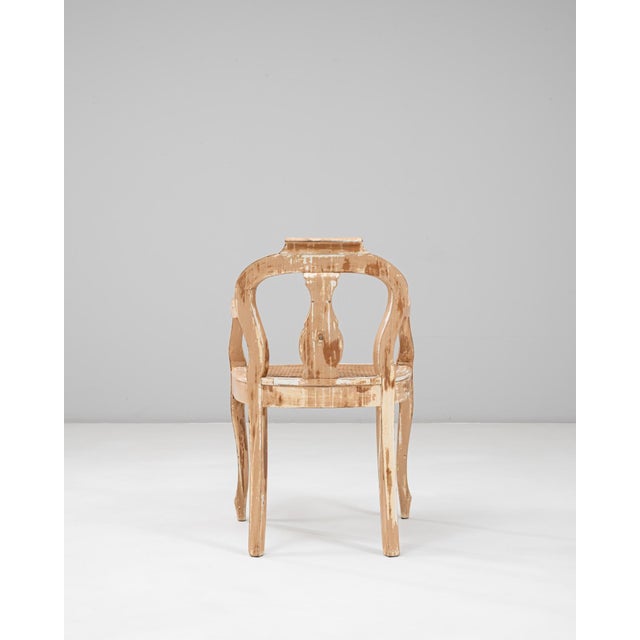 1900s French Louis XV Style Wood Patinated Open Armchair With Rattan Seat For Sale - Image 18 of 18