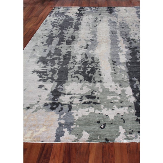Dartford Hand-knotted Bamboo/SilkBlue/Gray Rug - 6'x9' For Sale - Image 4 of 8
