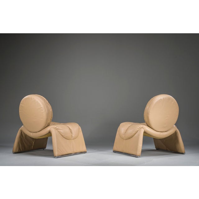Calipso C35 Lounge Chairs in Leather attributed to Saporiti, Italy, 1980s, Set of 2 For Sale - Image 9 of 15