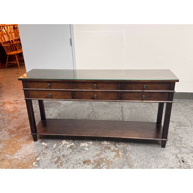 Traditional Bassett Furniture Six Drawer Console Table For Sale - Image 3 of 12
