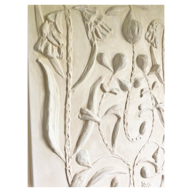 Abstract Plaster Botanical Flower Wall Art – Bas Relief by Tatiana Duperault Plaster Wabi Sabi Japandi Decor Modern Textured Artwork For Sale - Image 3 of 8