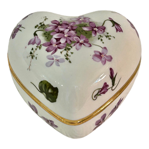 Vintage Hammersley “Victorian Violets”Heart Shaped Bone China Trinket Box – England